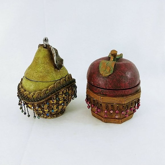 Storage Box Caddy with Lids Apple Pear Beaded Decorative Resin - Picture 7 of 10